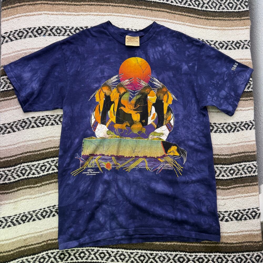 Vintage 90's The Mountain Taos Pueblo Purple Tie Dye Native American Shirt Sz L